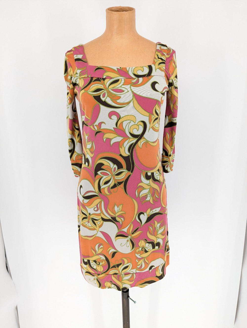 Lilly Pulitzer 100% Silk Retro 70s Style Shift Dress 3/4 Sleeves Womens Size 0